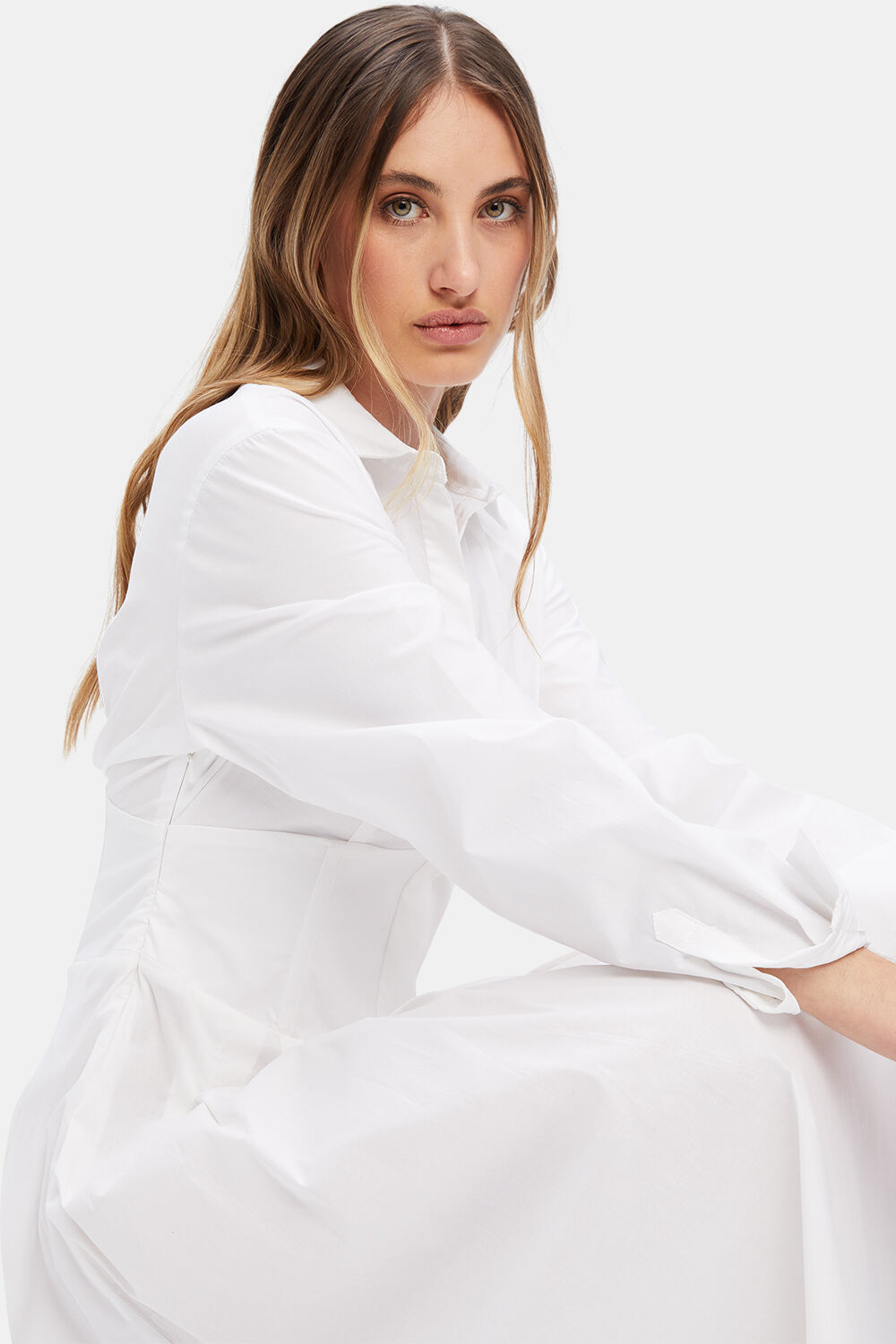 AMIRA CORSET SHIRT DRESS in colour BRIGHT WHITE