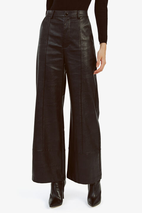 MARLOWE PU WIDE LEG PANT in colour CAVIAR