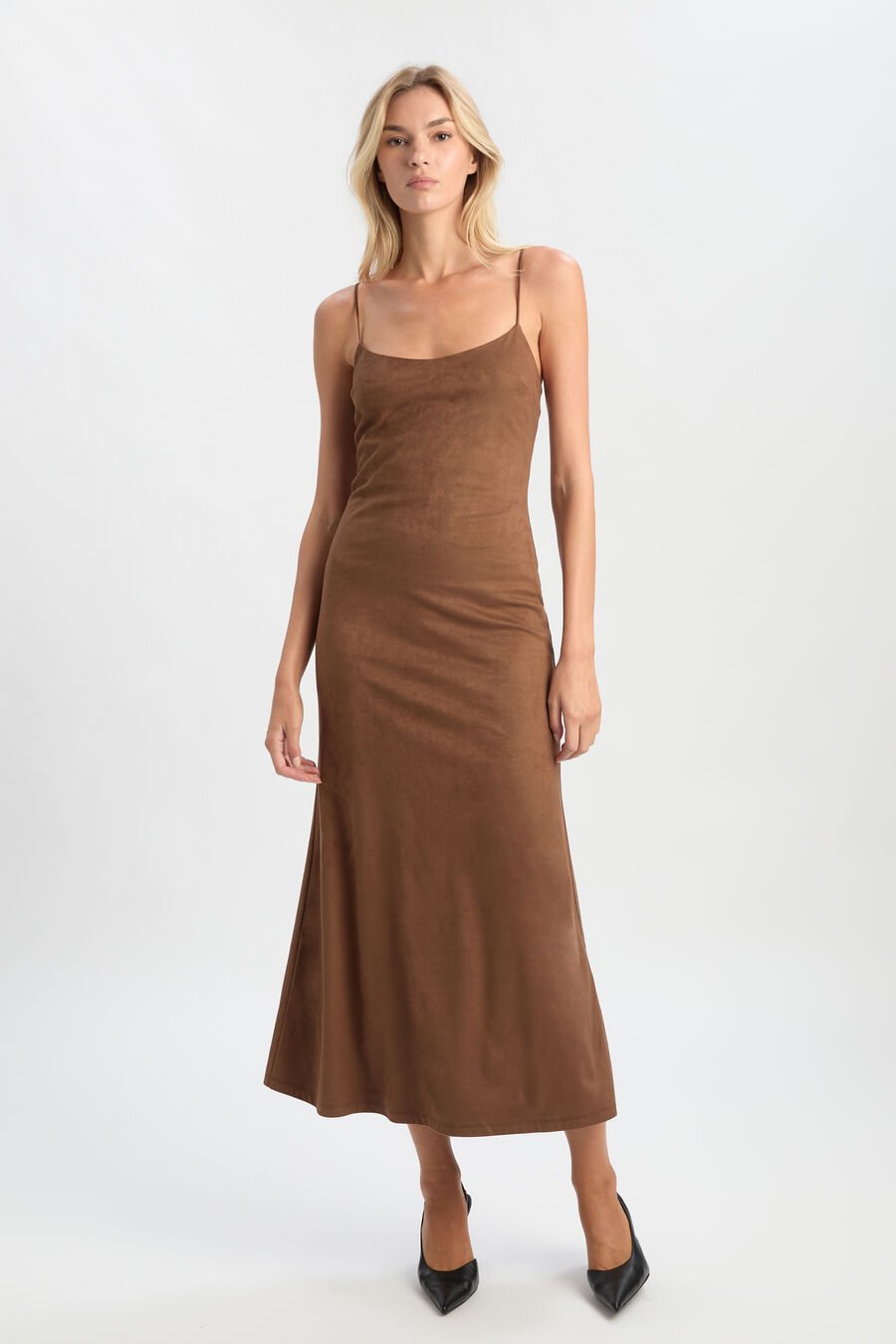 NADIRA VEGAN SUEDE DRESS in colour Chocolate