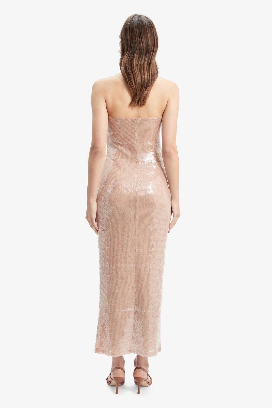 LAUNA SEQUIN MAXI DRESS in colour SOFT TAN