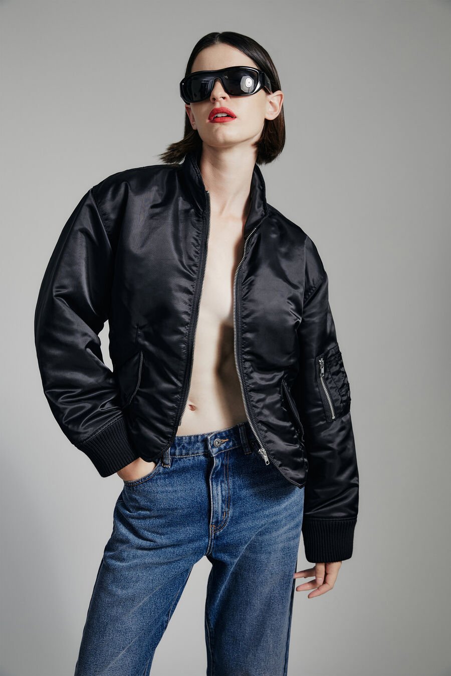 FITTED BOMBER JACKET in colour BLACK