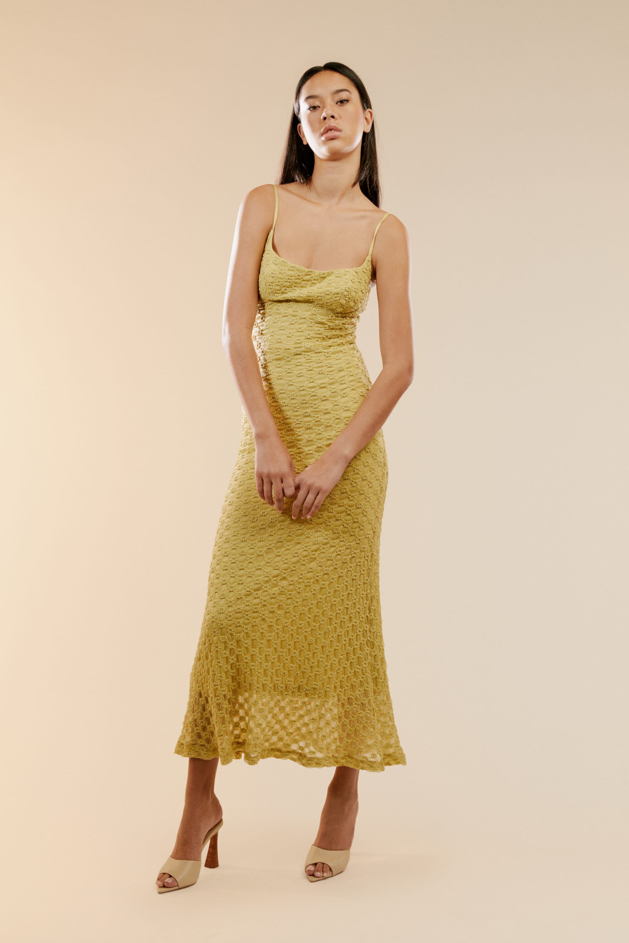 Adoni Mesh Midi Dress In Moss Bardot