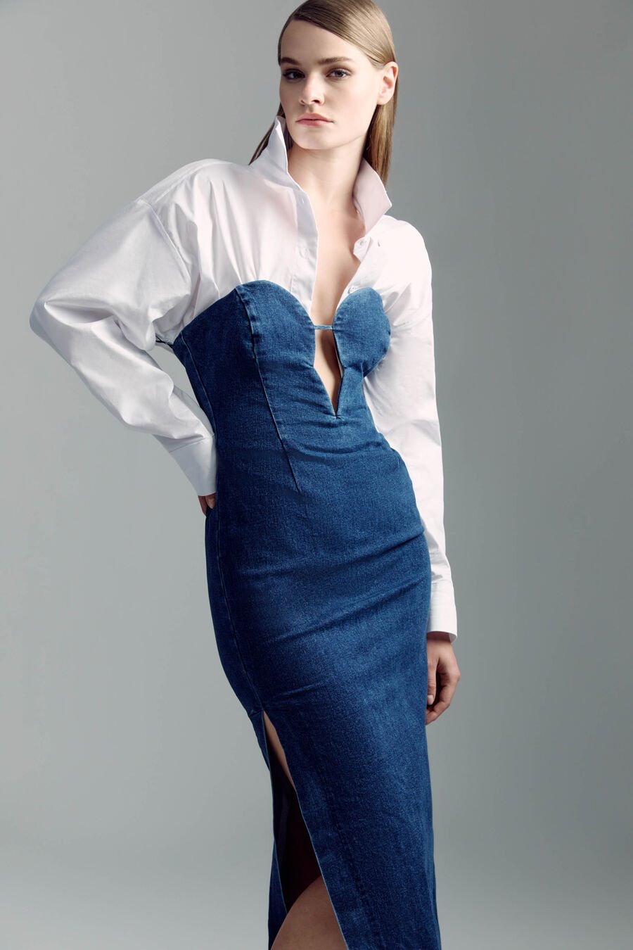 ELENI DENIM MIDI DRESS in colour DARK
