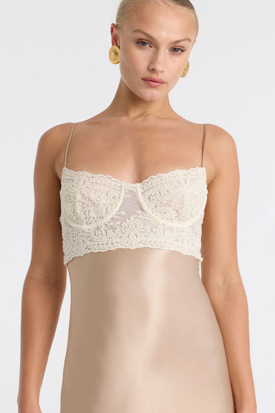 Tzariana Satin Lace Midi Dress