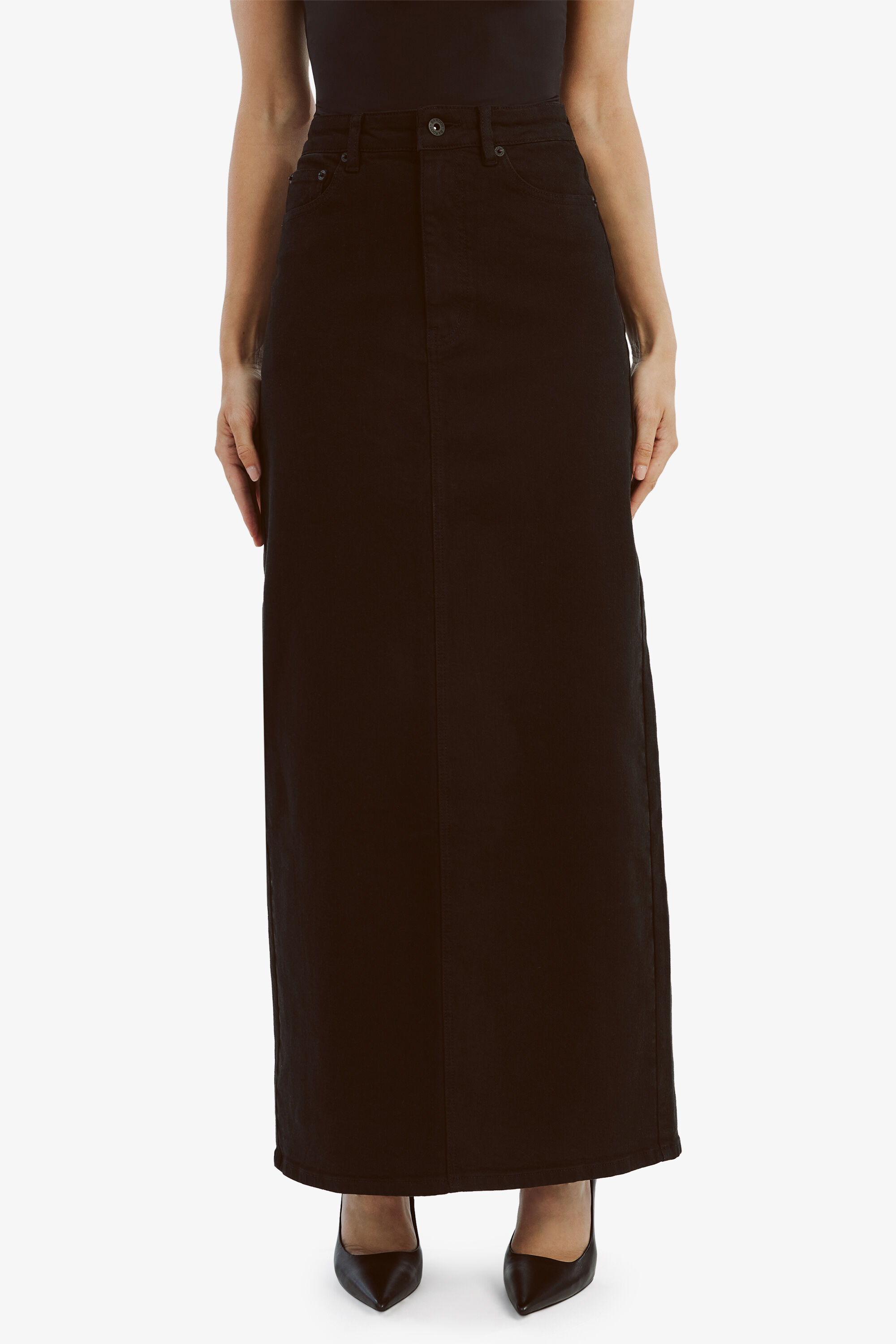 Evianna Denim Maxi Skirt In Black | Bardot