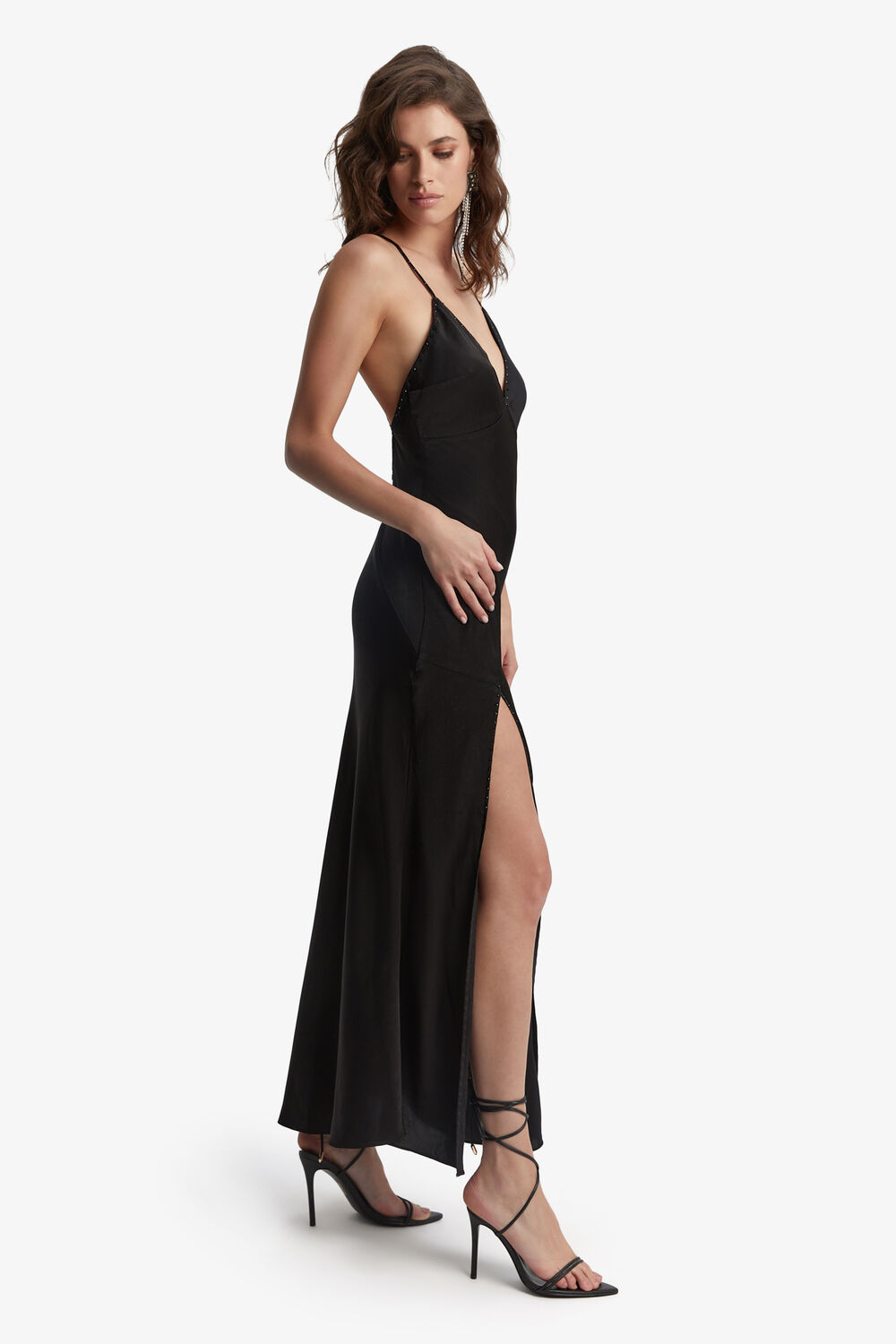 CARTELLINA SATIN MIDI DRESS in colour CAVIAR