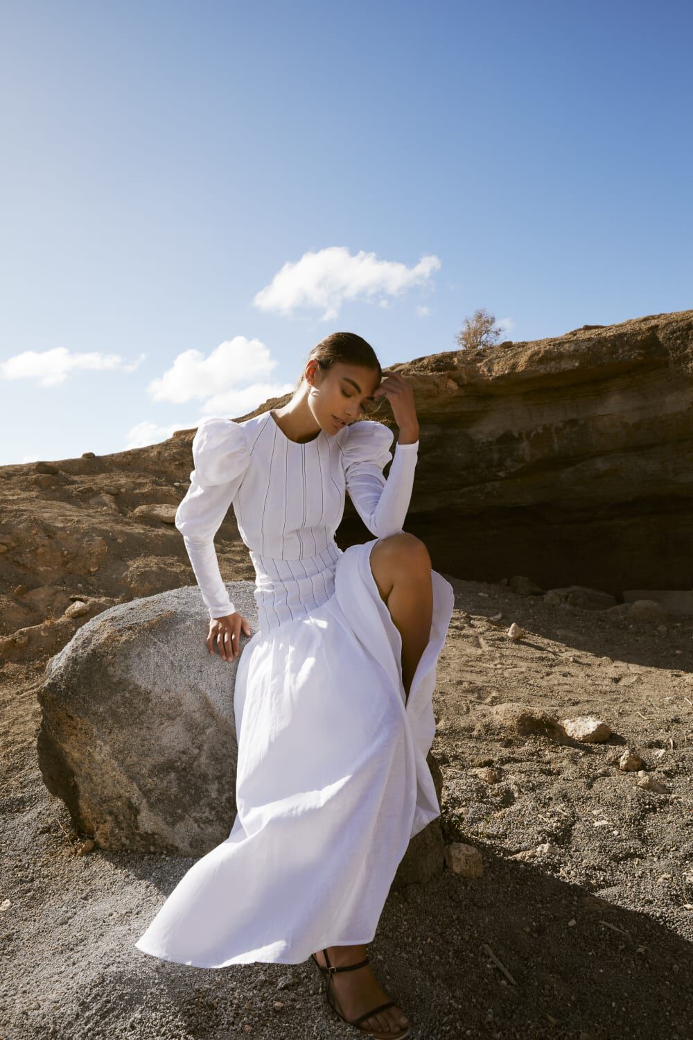 White midi skirt bardot top