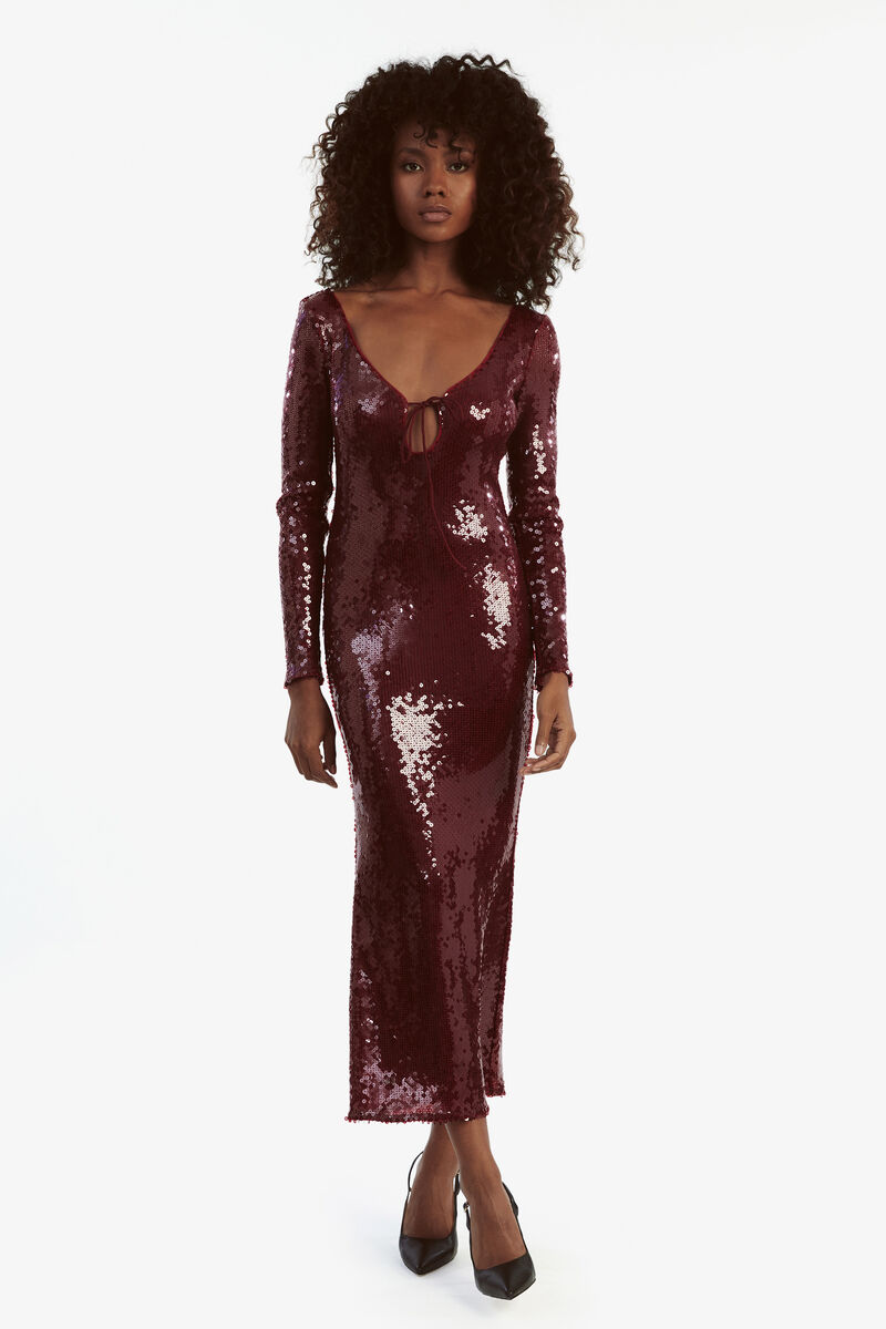 Burgundy Sequin Velour Front Tie Mini Dress main image 0