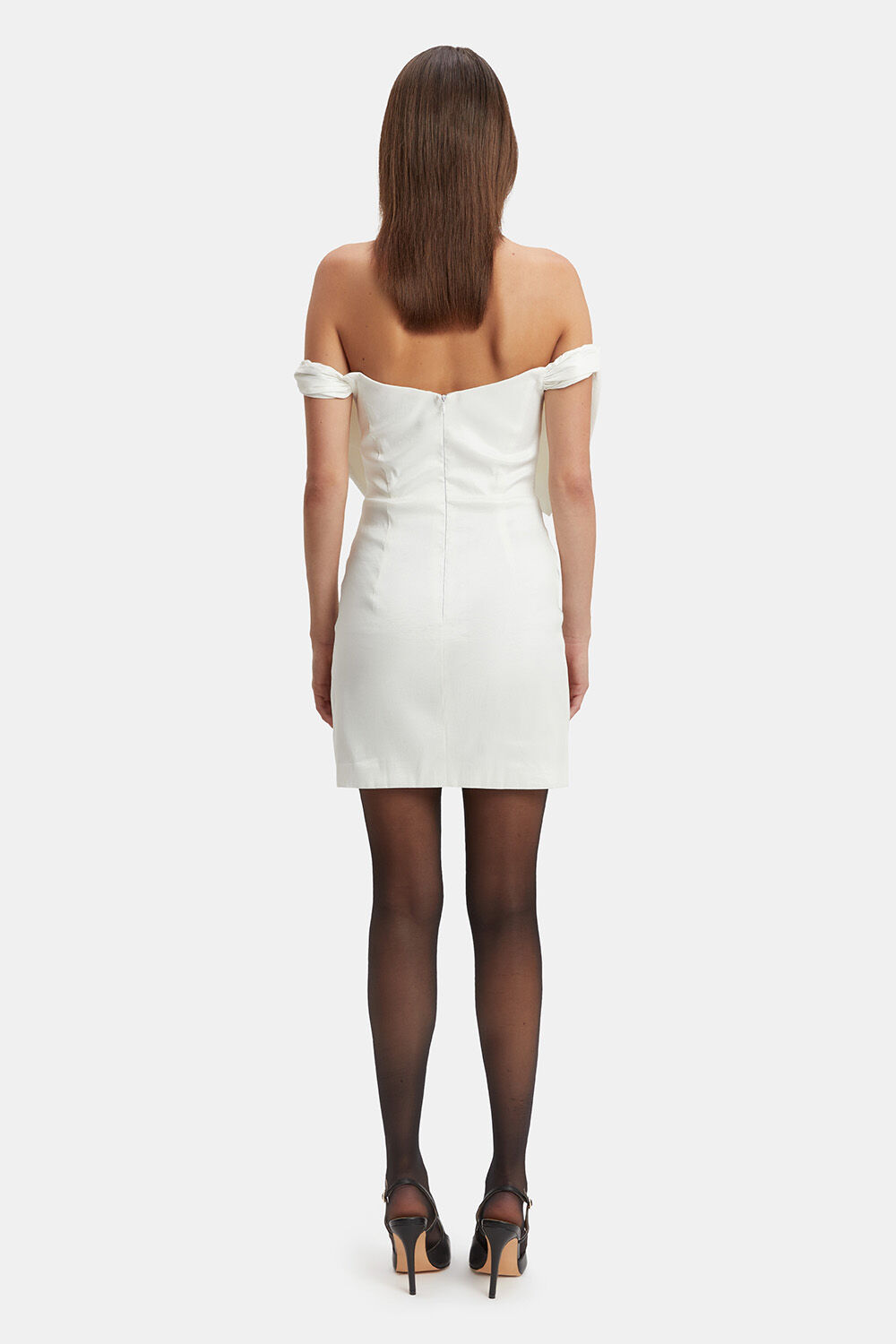 knee length dresses for ladies Minimoiselle Black & White Bow Bardot Mini Dress With Puff-Ball Skir – Club  L London main image 1