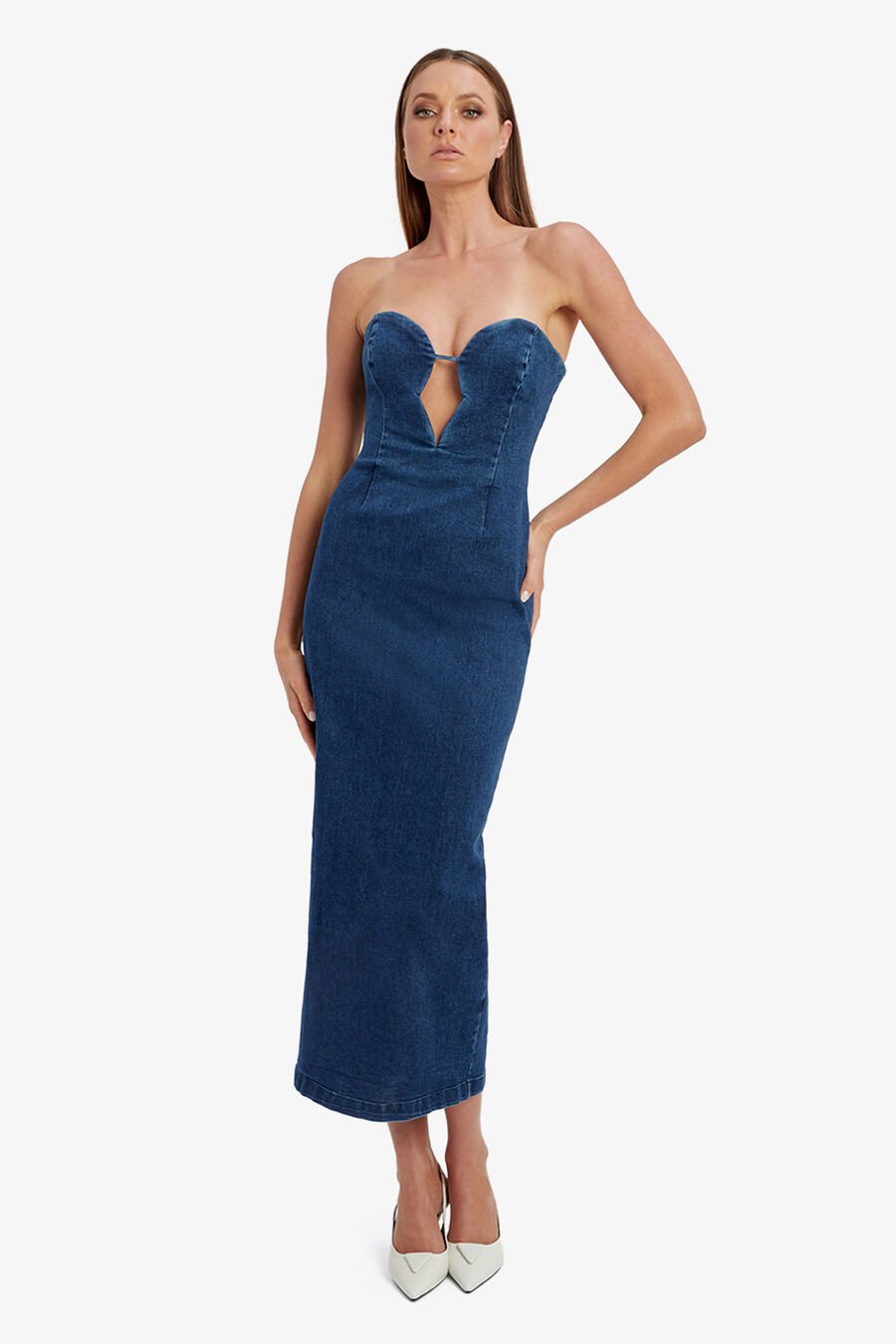 ELENI DENIM MIDI DRESS in colour DARK