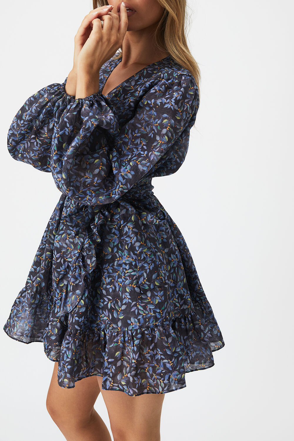 KIERA FLORAL WRAP DRESS in colour DEEP WELL
