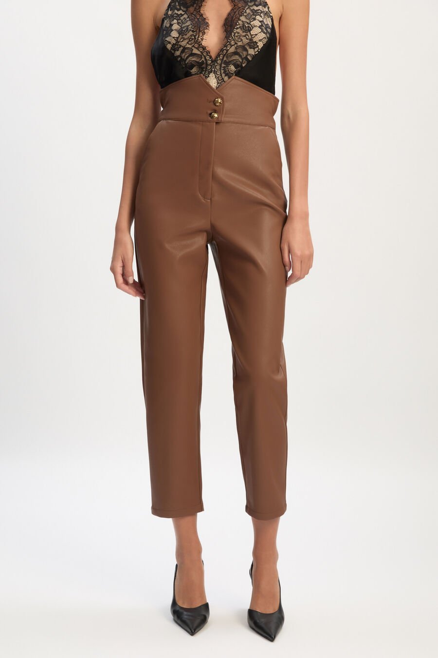 ASTER VEGAN LEATHER PANT in colour Chestnut