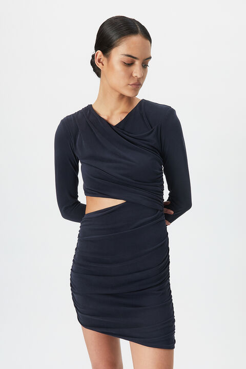 ROSA RUCHED MINI DRESS in colour BLACK IRIS