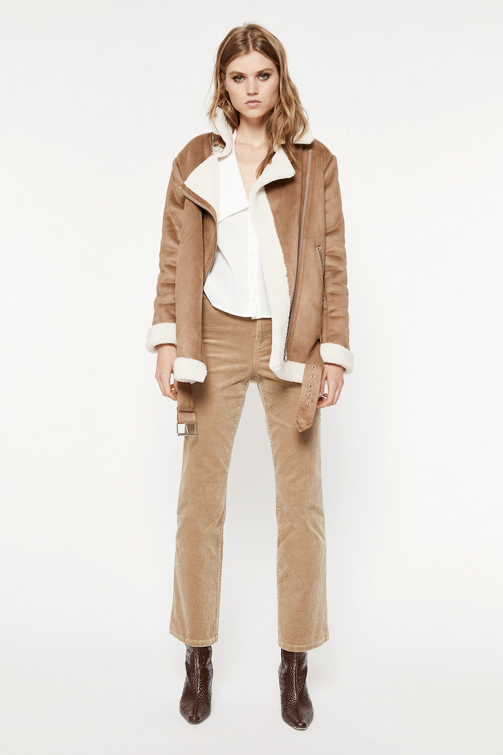 Camel shearling sale jacket