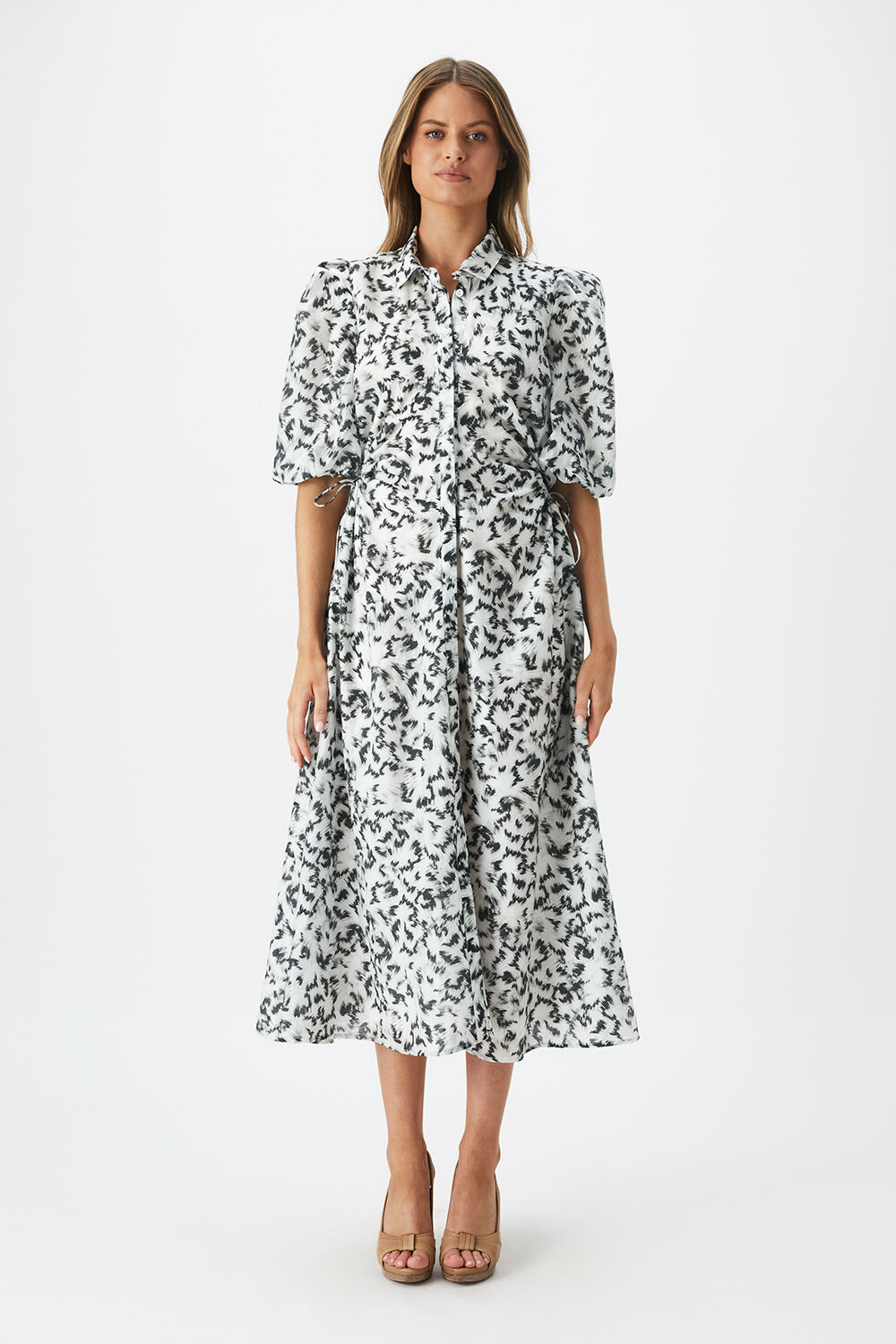 ABSTRACT MIDI SHIRT DRESS in colour ANTHRACITE
