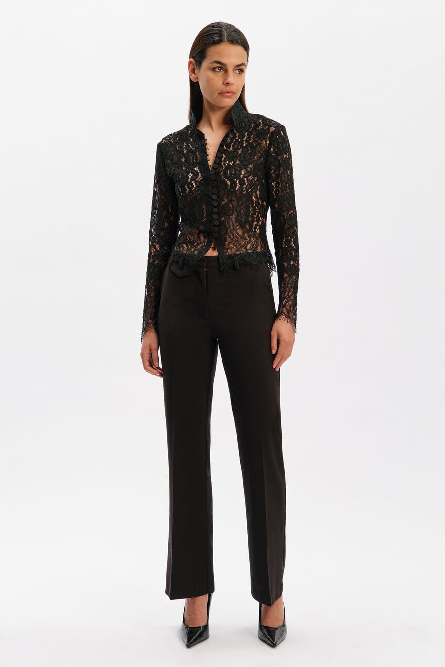 Remly Button Front Lace Top