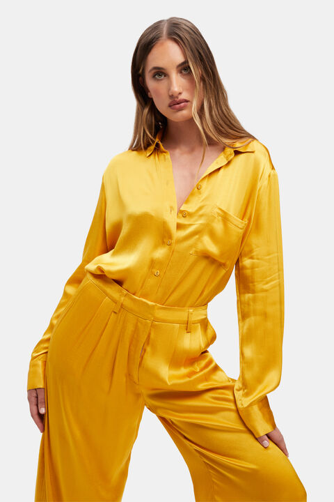 LENA SATIN SHIRT in colour PALE MARIGOLD