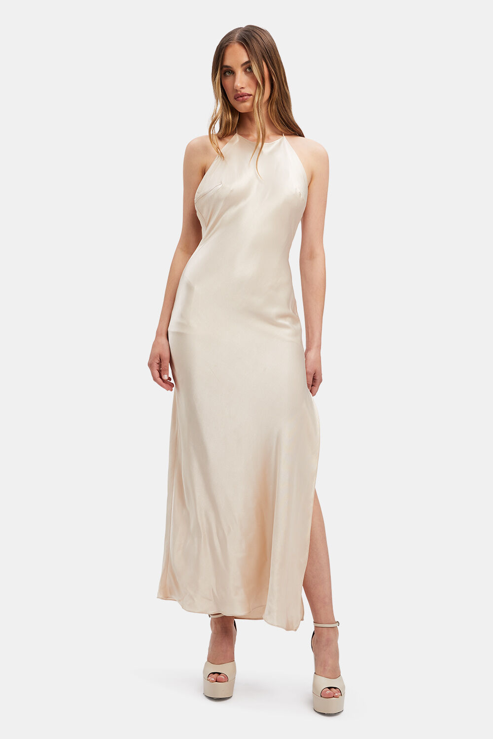 Champagne slip dress midi sales