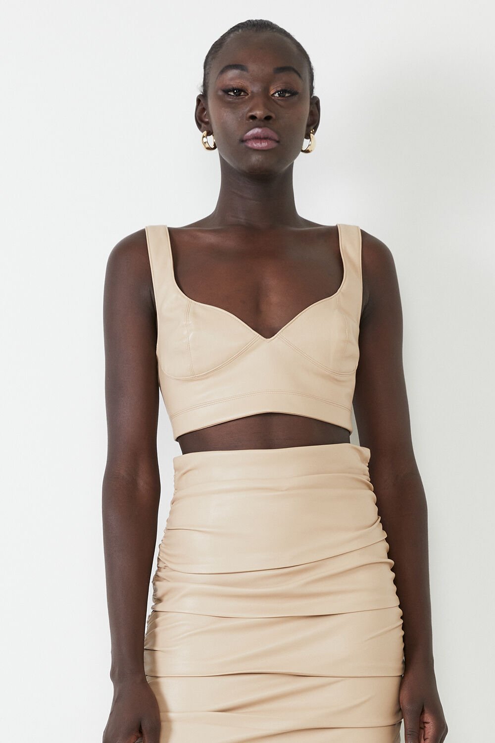 Anya Vegan Leather Bralette In Beige Bardot