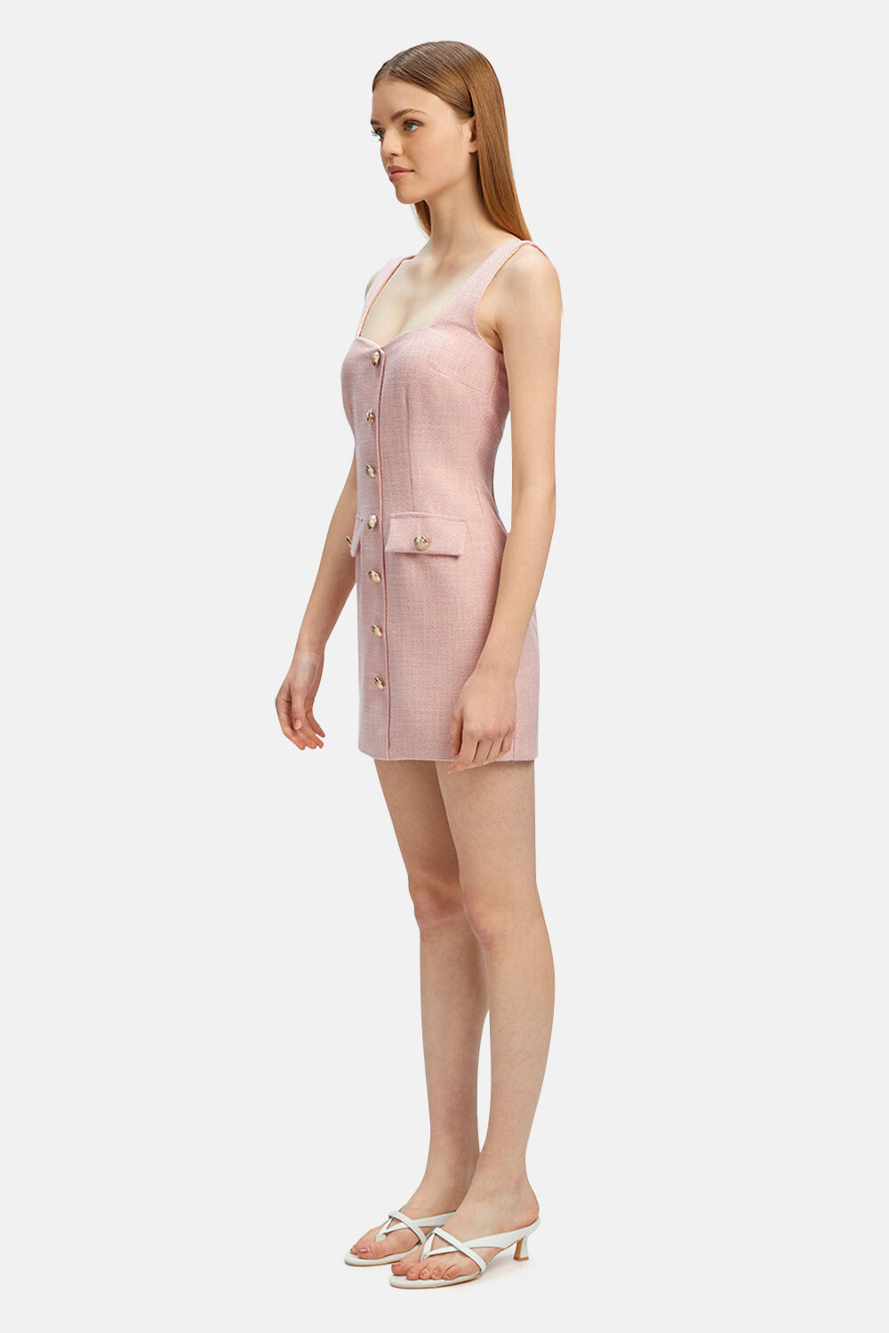 EMILIE BOUCLE MINI DRESS in colour ROSE QUARTZ