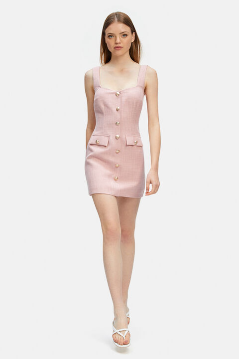 EMILIE BOUCLE MINI DRESS in colour ROSE QUARTZ