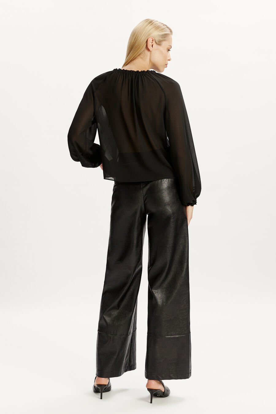 MARLOWE PU WIDE LEG PANT in colour BLACK