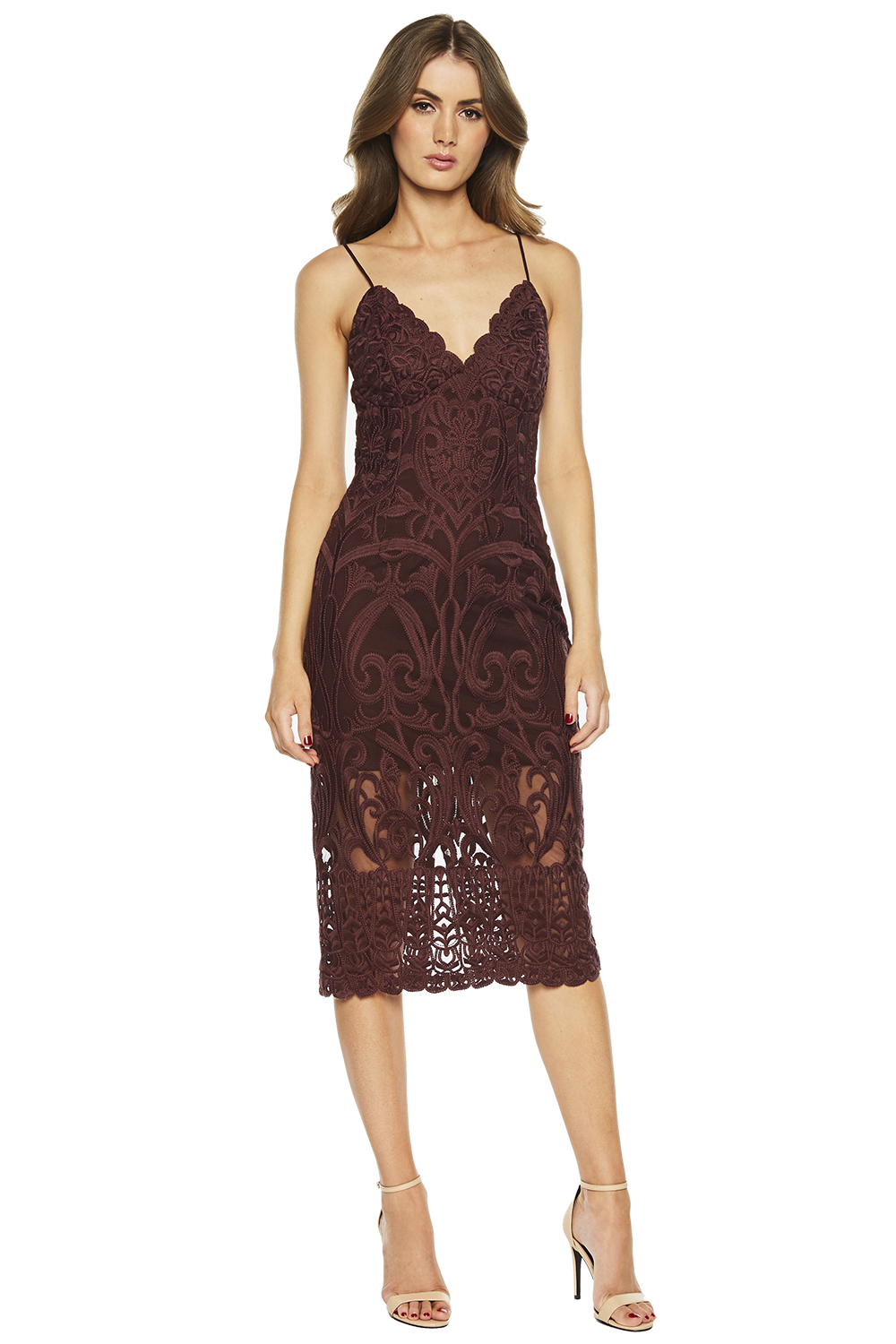 Gia Lace Dress in Wine | Bardot