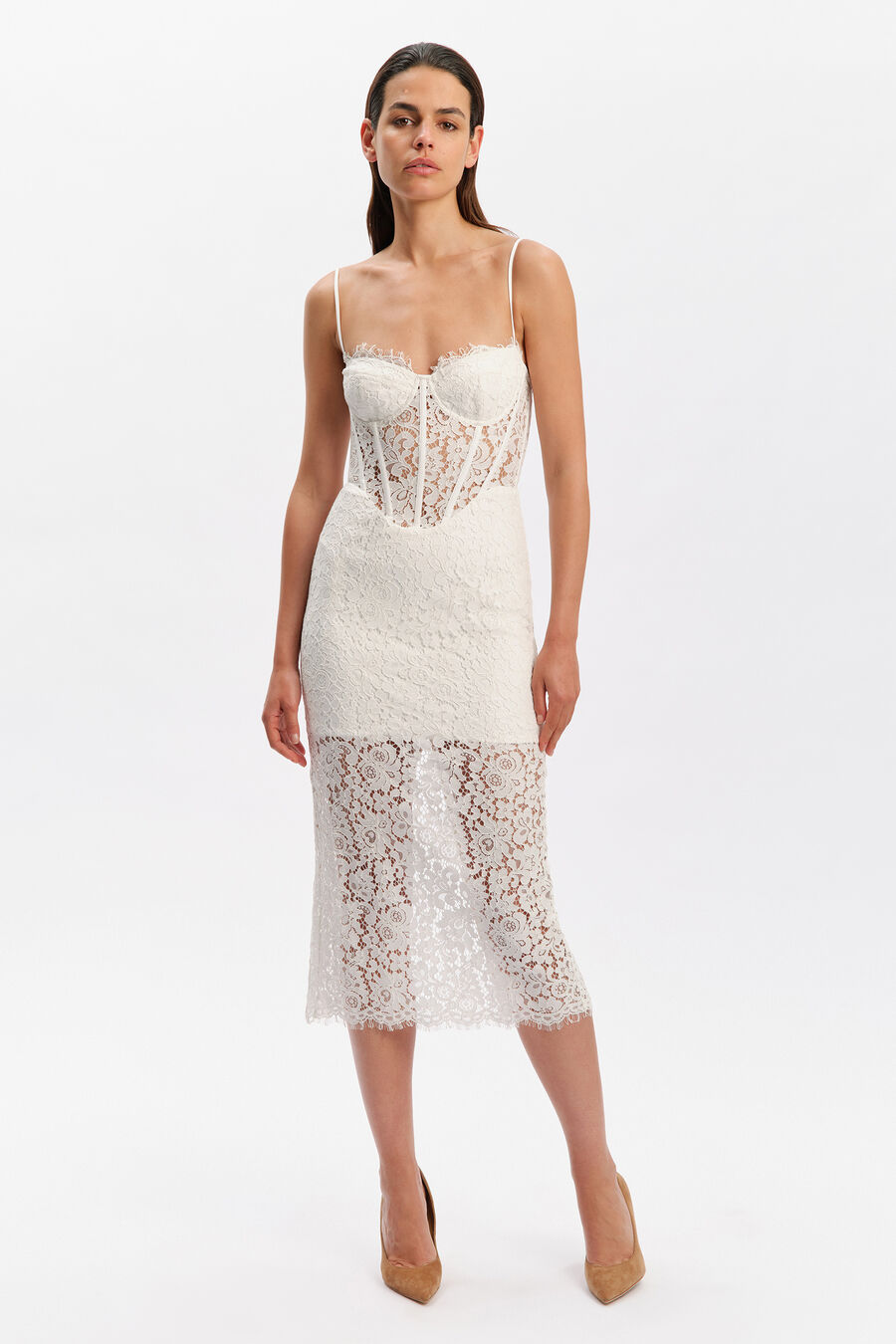 OLINA CORSET MIDI DRESS in colour Orchid White