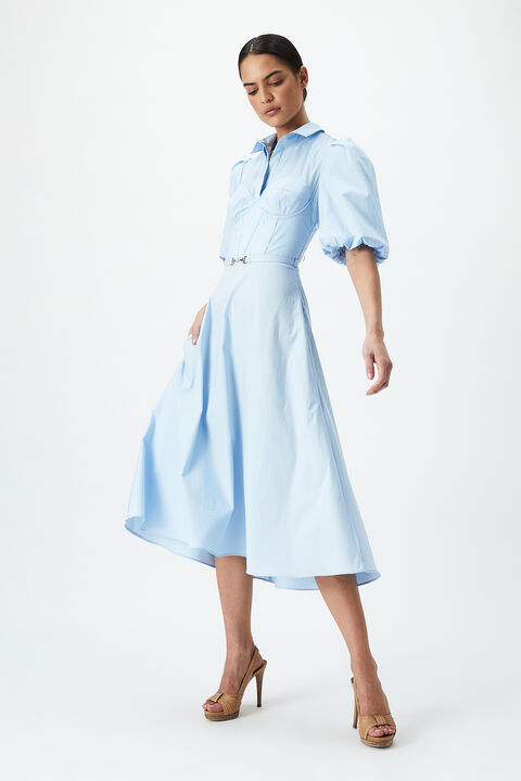 CORSET MIDI SHIRT DRESS in colour CERULEAN