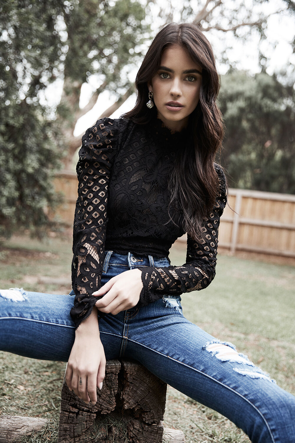 Black lace top bardot top