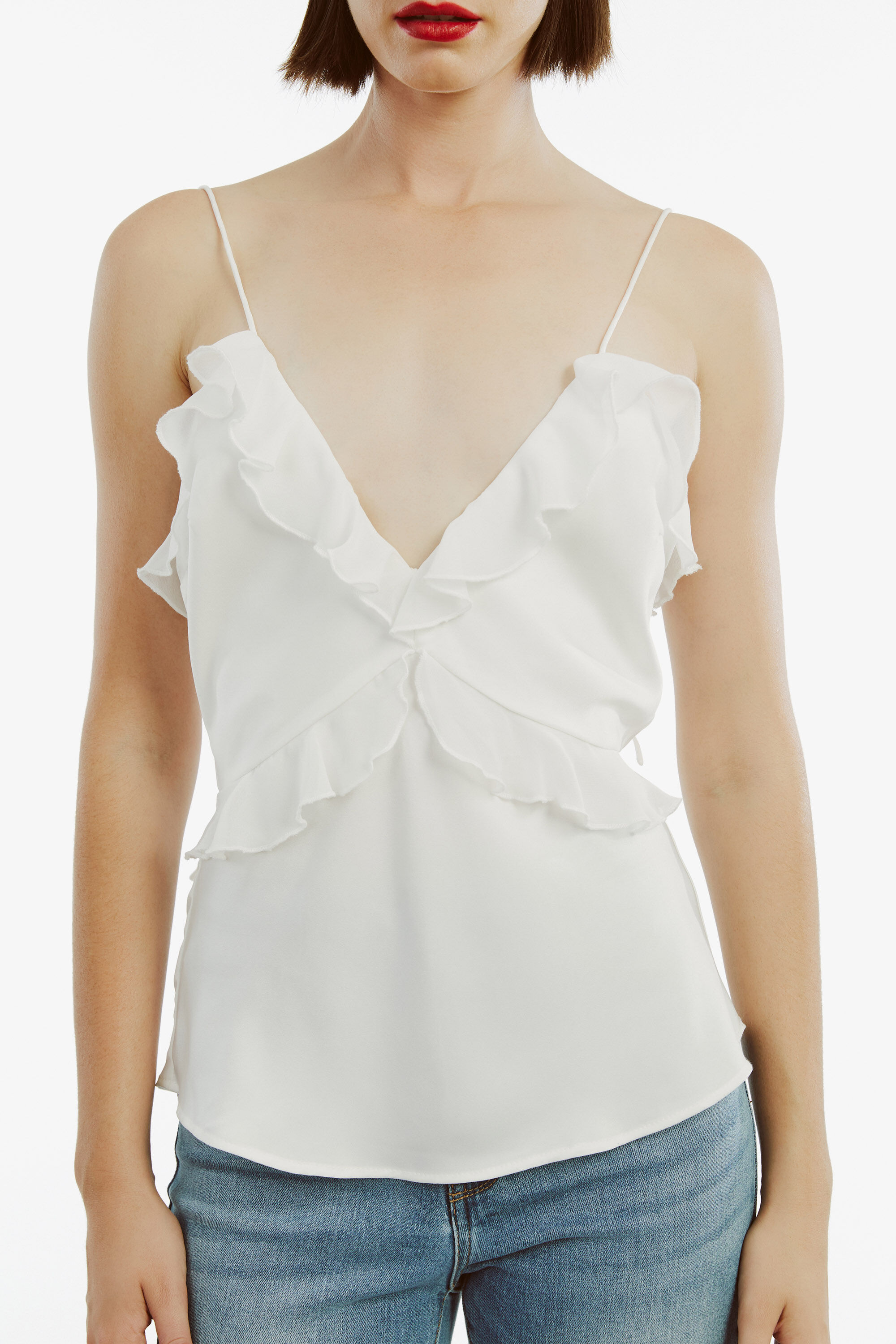 white ruffle cami
