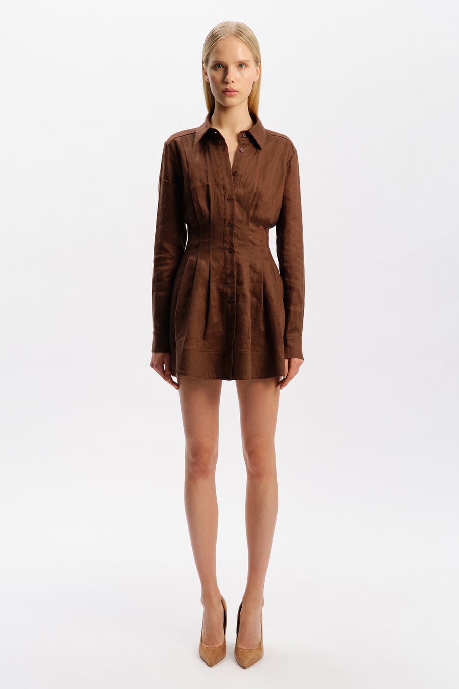 DIANNA LINEN SHIRT DRESS in colour Chocolate