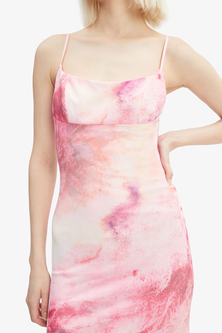 ADONI PRINTED MESH MIDI DRESS in colour PINK T DYE