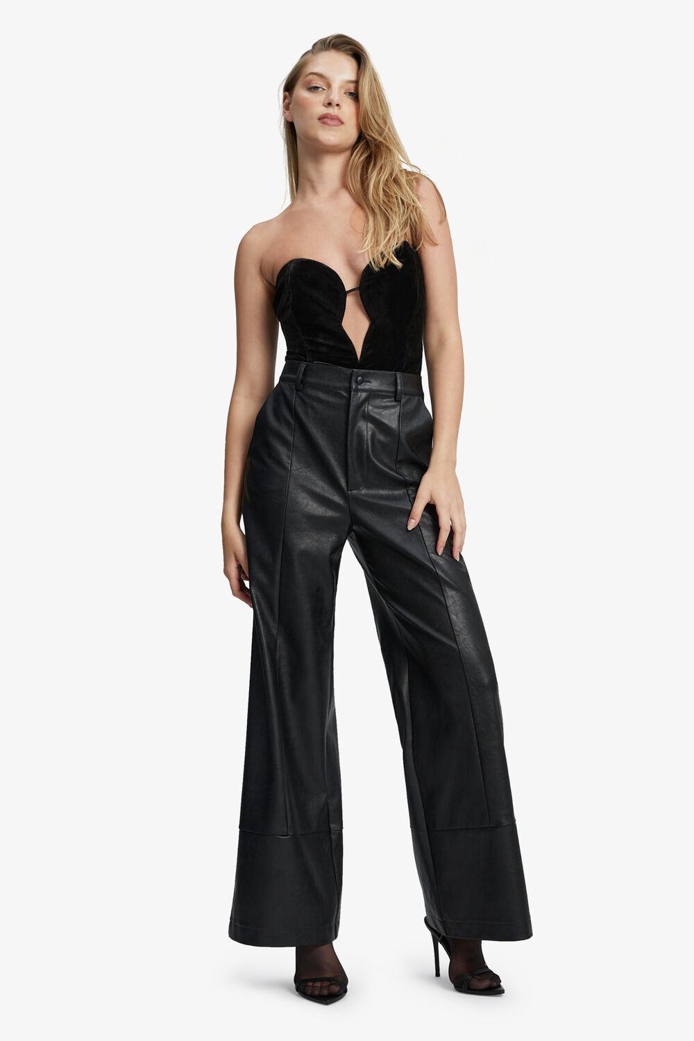 ELENI VELOUR BODYSUIT in colour CAVIAR