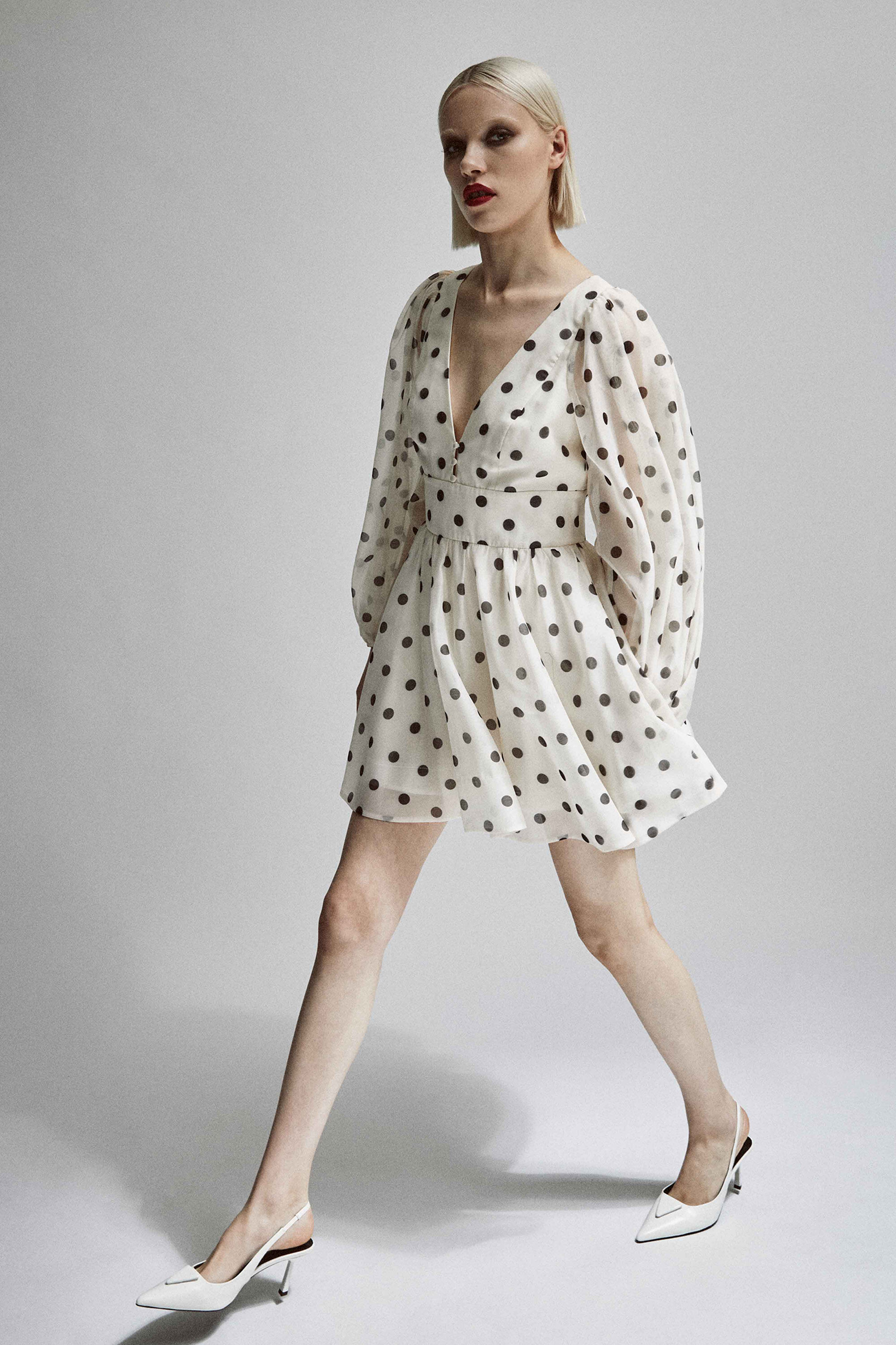 Eva Polka Dot Mini Dress In Nude Spot | Bardot