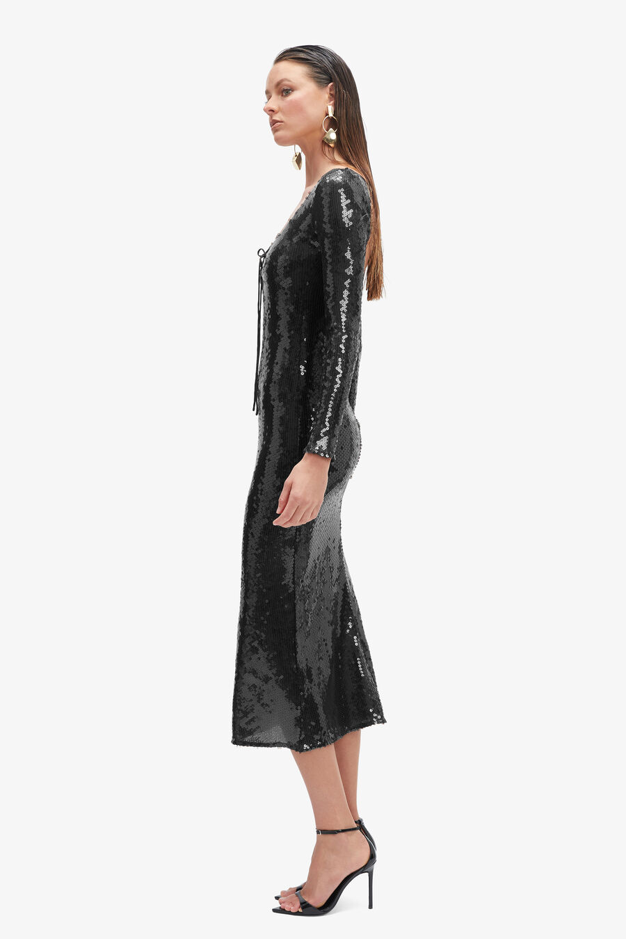 VERONA SEQUIN MAXI DRESS in colour BLACK