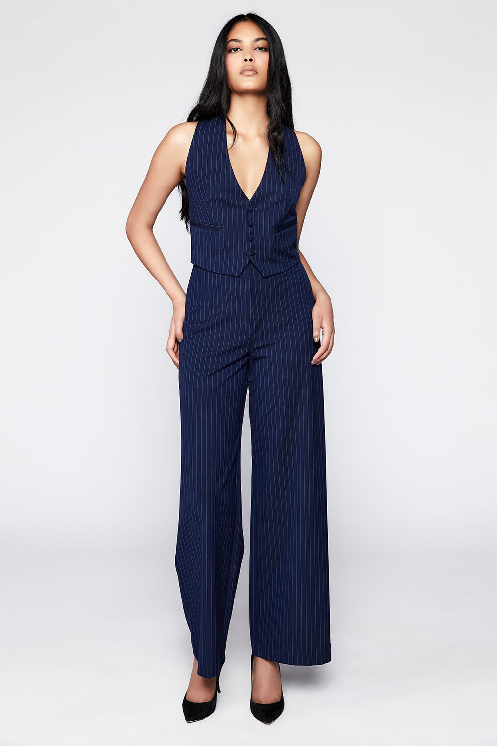 CALLISTA PIN STRIPE VEST in colour PEACOAT