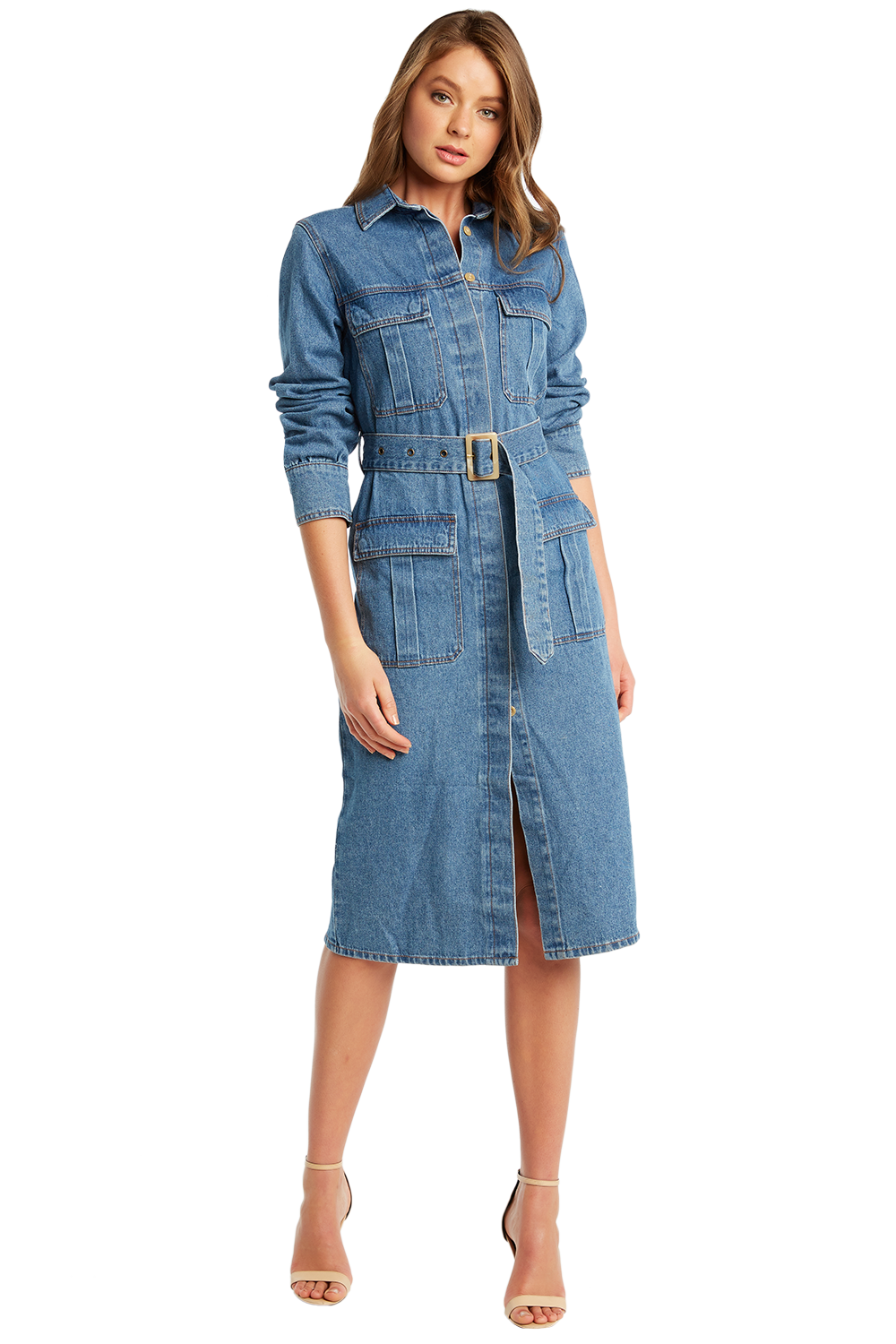 Indigo Button Front Short Sleeved Denim Dress