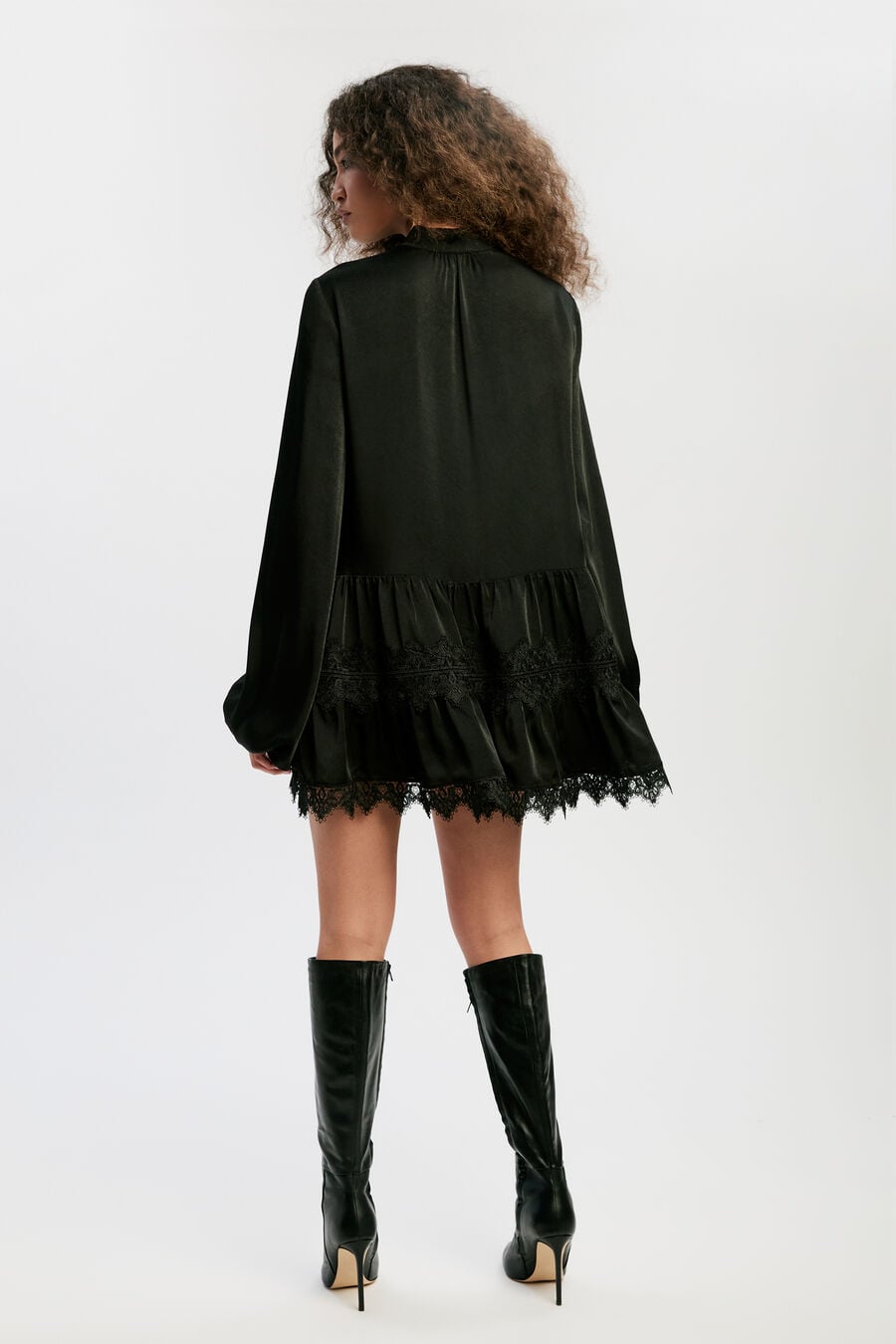 ANTONIA LACE TRIM MINI DRESS in colour BLACK
