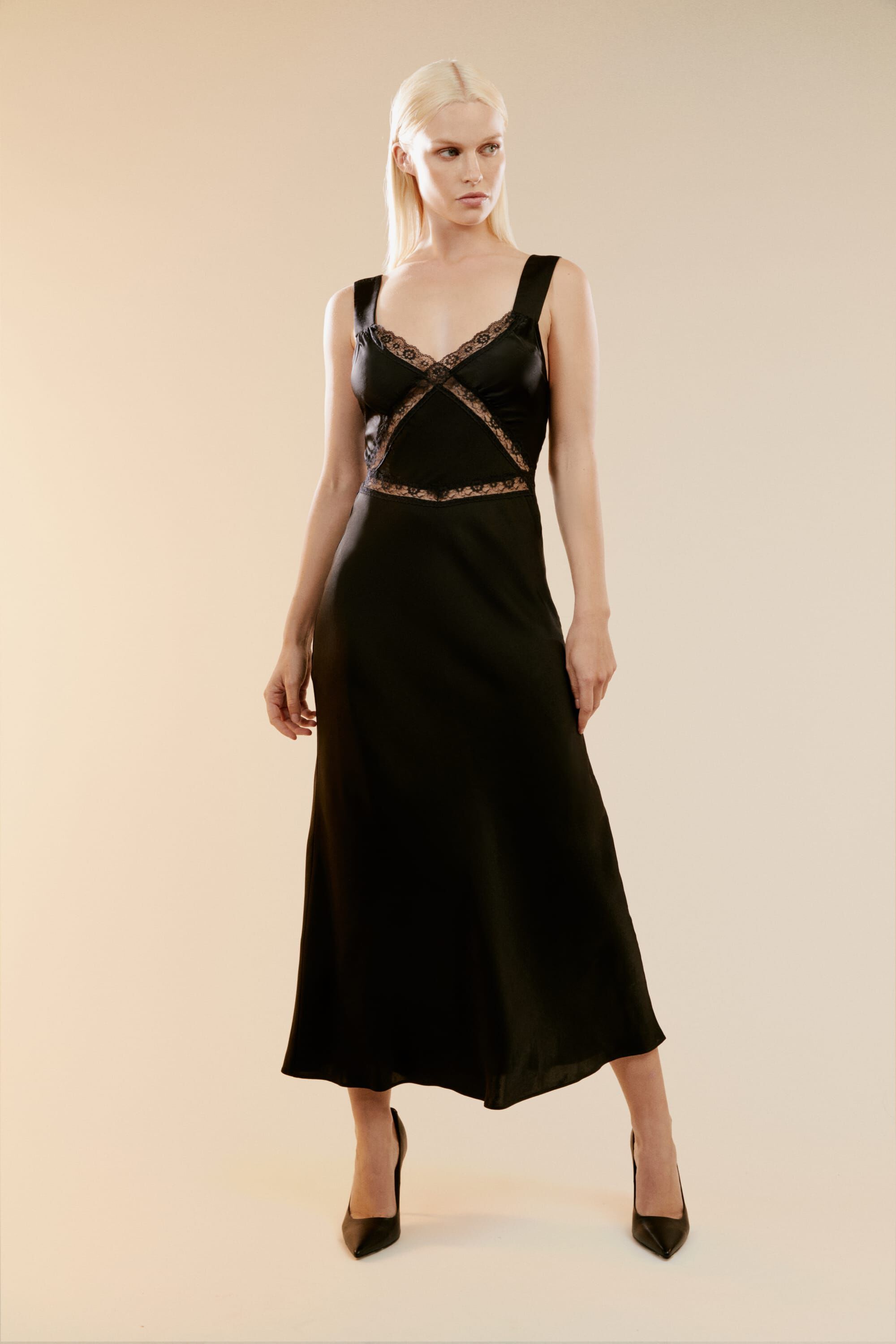 Emory Lace Slip Dress In Black Bardot