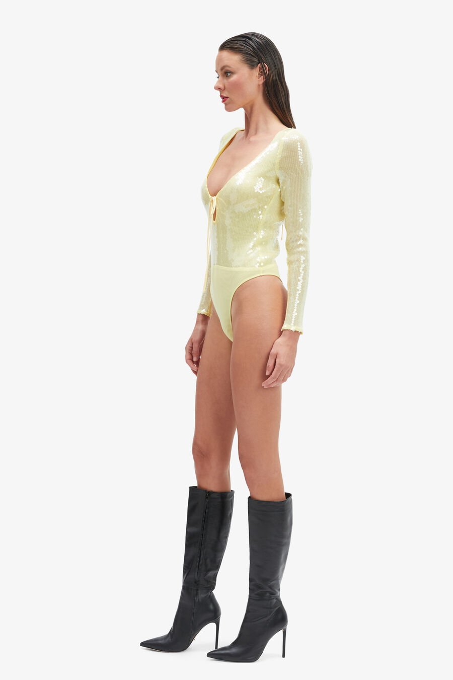 VERONA SEQUIN BODYSUIT in colour Canary Yellow