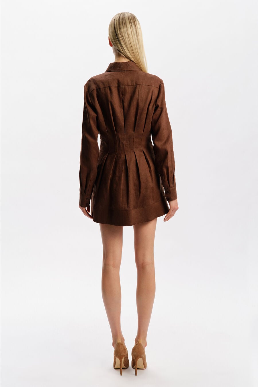 DIANNA LINEN SHIRT DRESS in colour Chocolate