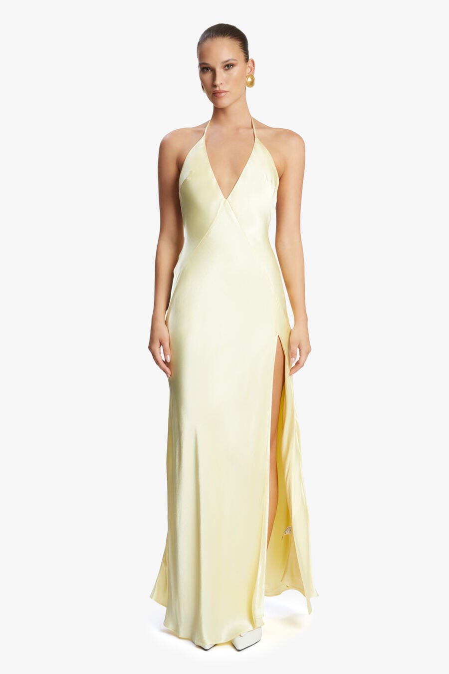 YVE HALTER DRESS in colour Canary Yellow