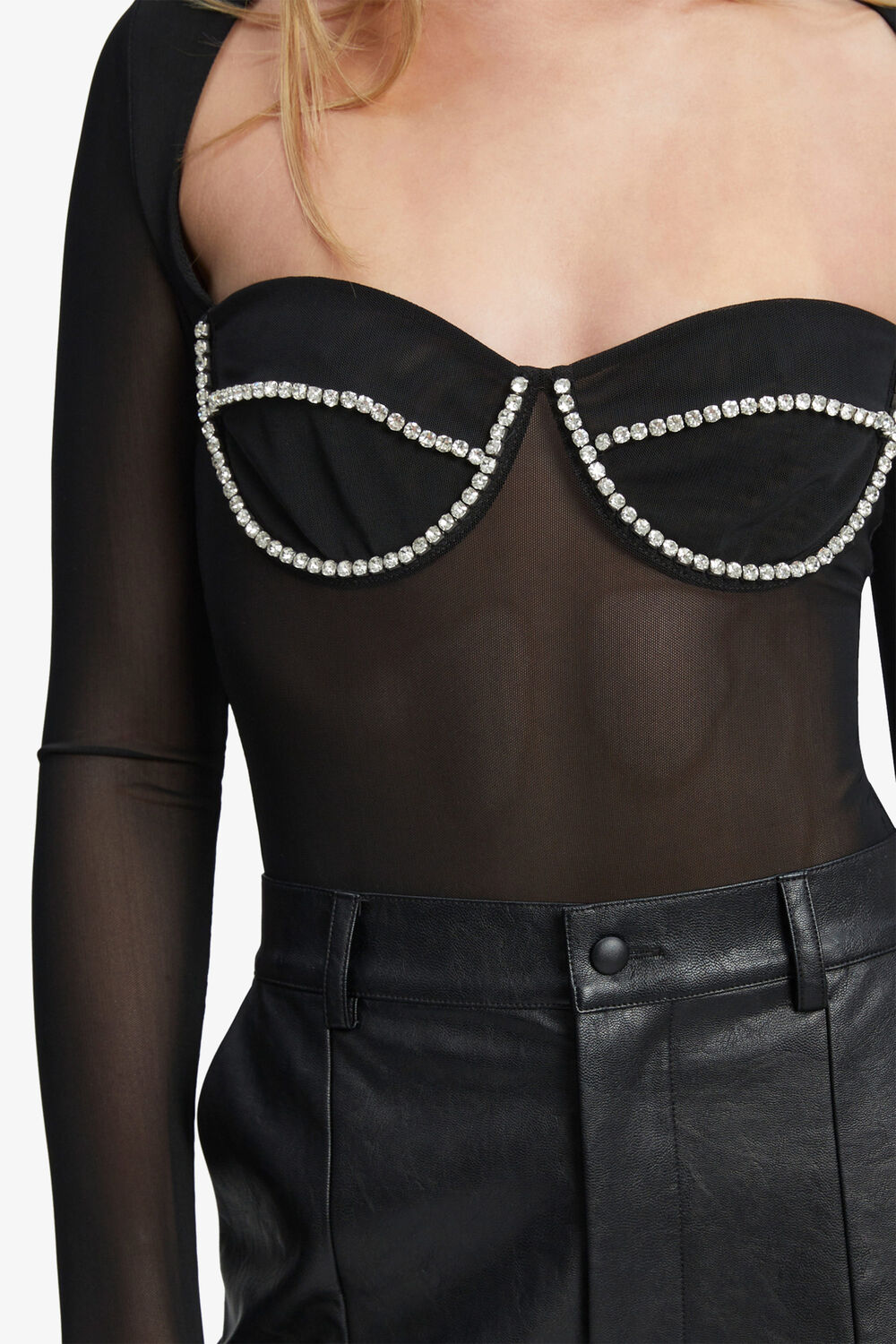 CARTER DIAMANTE BODYSUIT in colour CAVIAR