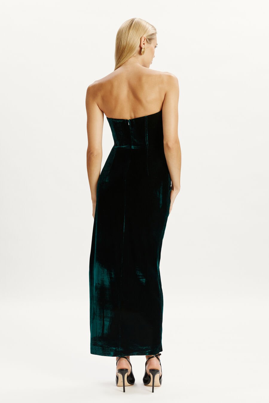 EVERLASTING VELOUR MIDI DRESS in colour EMERALD GR