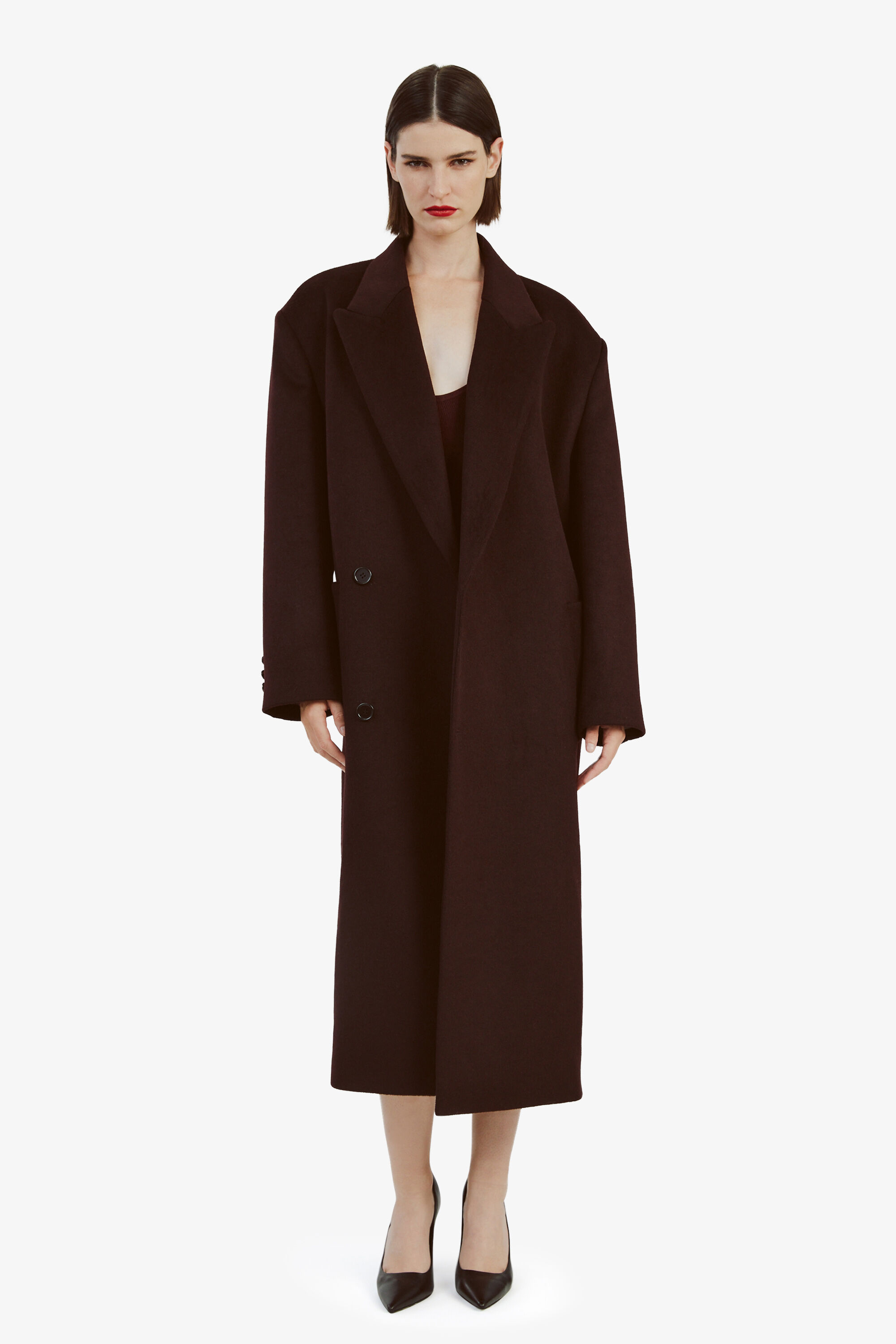 Classic Oversized Coat In Deep Plum Bardot