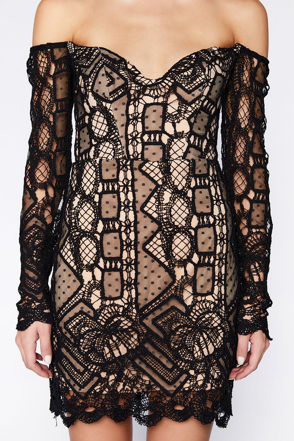 ZENDAYA MINI LACE DRESS in colour CAVIAR