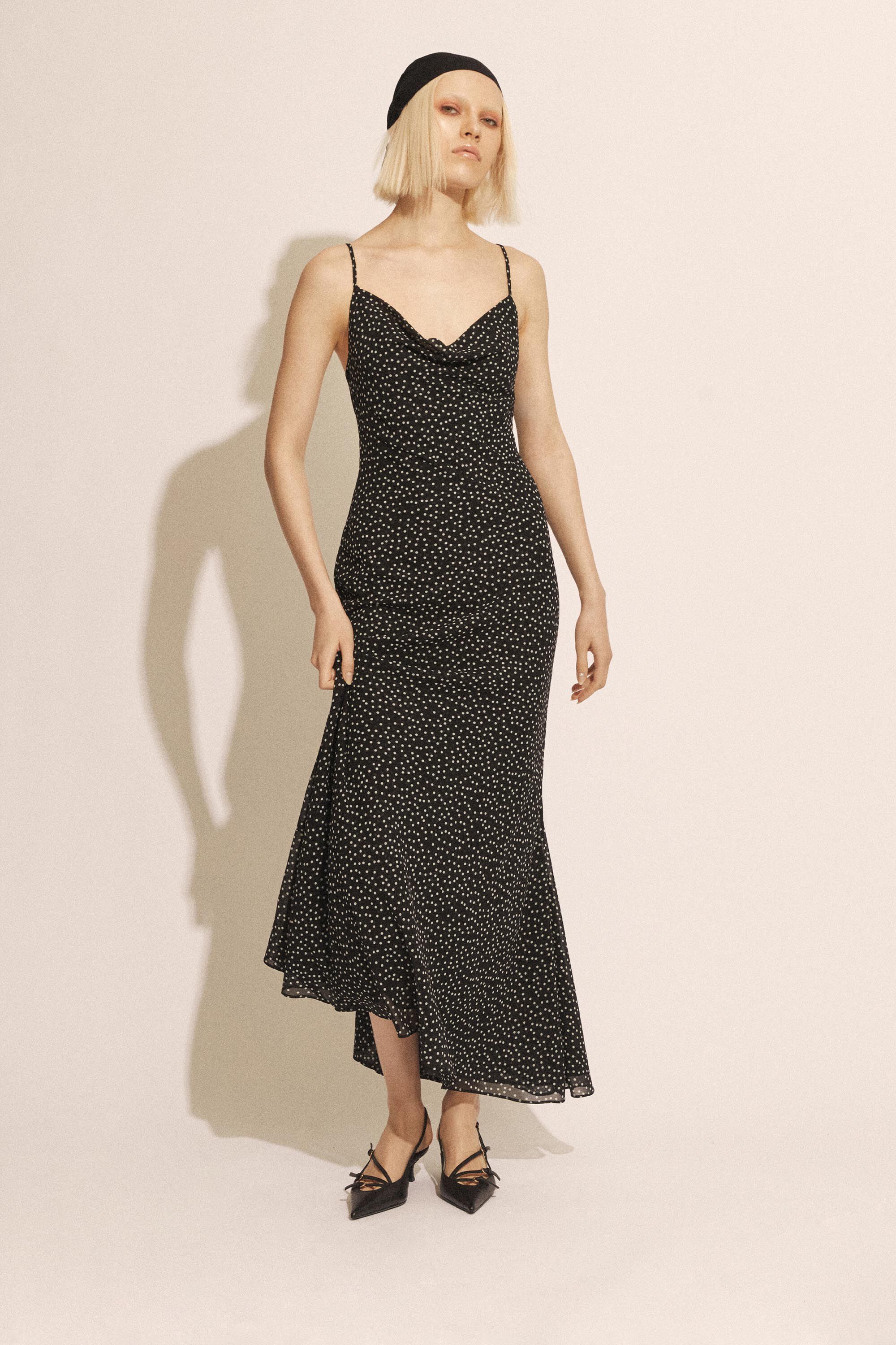 Cowl neck polka dot dress 2025