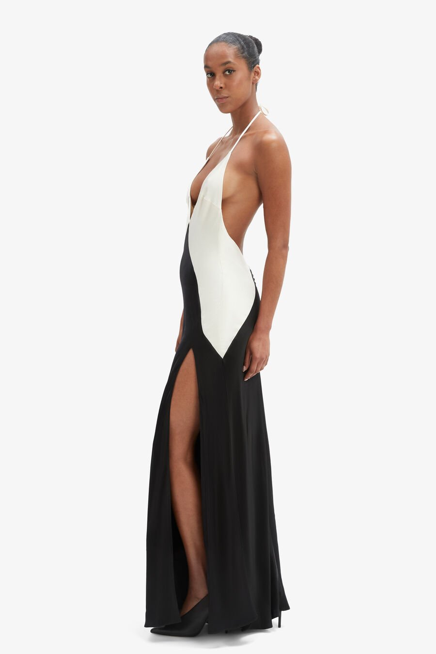 YVE CONTRAST HALTER DRESS in colour Black Ivory