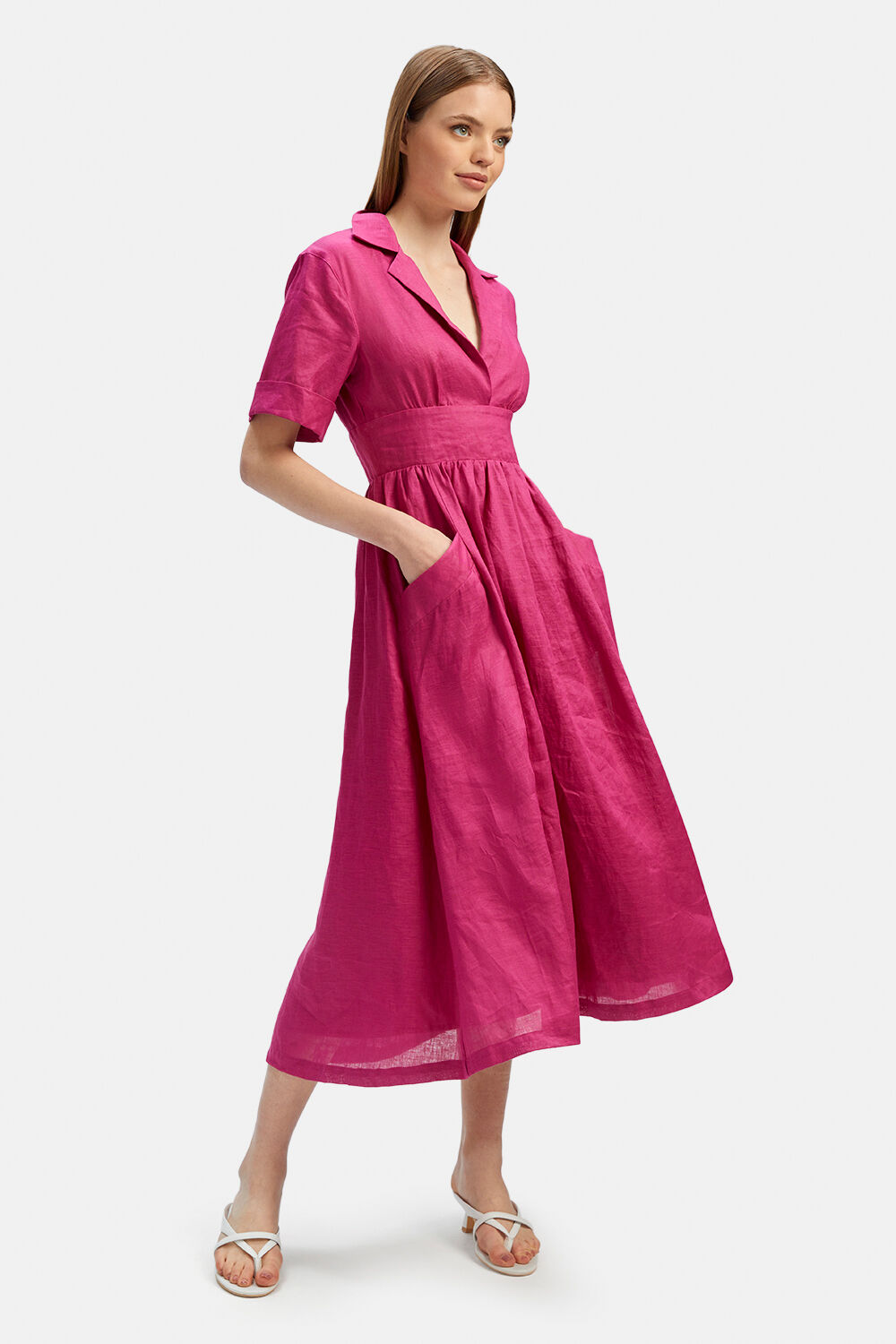 HAZEL LINEN SHIRT DRESS in colour TOMATO PUREE
